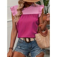 Rose pink Women's Large Size Woven Summer Casual Shirt Rose pink
