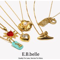 E.B.belle Colorful Smooth PVD Plated Zircon Heart Flower Fish Pendant Necklace For Women Girls Stainless Steel Jewelry Accessory