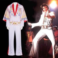 White Elvis Presley Cosplay Costume Rock Singer Role-playing Outfit Outdoor Party Performance Dance Costume Women's Fashion