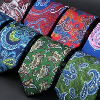 New Fashion Men's Paisley Silk Tie 7.5cm Blue Green Purple Necktie High Quality Slim Cravat Tie For Wedding Party Business Gift