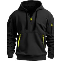 Mens Fleece Hooded Sweatshirt Autumn Winter Warm Zip Up Pullover European Style Multi Pocket Casual