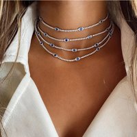 NEW Evil Eye Tennis Choker Rhinestone Necklace for Women Charm Collar Chain Blue Crystal Necklace Fashion Evil Eye Jewelry