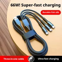 3 In 1 66W Quick Charge 5A Multi Charger Cord Type C Micro USB Data Sync Cable For iPhone Huawei OPPO Xiaomi Redmi Samsung Phone