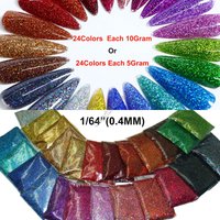24 Holographic Laser Color 0.4MM Nail Glitter Dust Shining Rainbow Powder for Gel Nail Art DIY Makeup Glitter Craft Facepainting