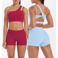 JUREN Yoga Clothes Set 2 Piece Gym Sports Shorts Set Women Tracksuit High Waist Shorts Fitness Suit Running Bra Workout Outfits