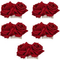 TEXU 5X Rose Flower Hair Clip Slide Flamenco Dancer Pin Flower Brooch Lady Hair Styling Clip Hair Accessories