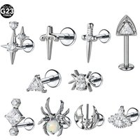 1PC Titanium Ear Cartilage Piercings Flat Back Stud Earring Internal Thread Spider Cross CZ Helix Tragus Piercing Jewelry 16G