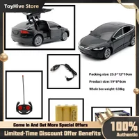 1:24 Tesla Rc Car 4-Channel Drfit Remote Control Car With Lights Simulation Double Doors Plastic Model Children'S Toy Car Gift