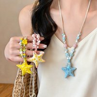 Summer Cute Ceramic Starfish Beaded Pendant Rope Long Adjustable Chain Necklace For Women Seaside Vacation Bohemian Accessories