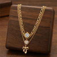3Pcs/Set Vintage Creative Design Watch Dial Necklaces for Women Multilayered Gold Plated Bowknot Pendant Necklace Jewellery Gift