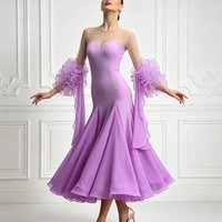 New Ballroom Dance Dress Women Modern Standard Dance Outfit Waltz Competition Clothing Long Sleeve Feather Performance Dresses