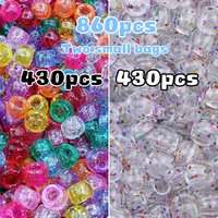 860/430pcs 9mm Large hole beads, transparent white+transparent color.. Sparkling pearl filled with powder, DIY jewelry, decorati