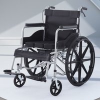 Lightweight Foldable Wheelchair Soft Seat Manual Mobility Chair, Four-Wheel Brake System, Breathable Fabric, Steel Frame