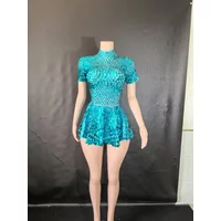 Celebrate Rhinestone Bodysuit Birthday Silver Dresses Sexy Nightclub Leotard Shining Lovely Sequins Mini Dress Costume