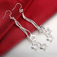 Hot 925 Sterling Silver Tassel hanging stars drop Earrings fashion Jewelry for Woman Popular party wedding Christmas Gifts