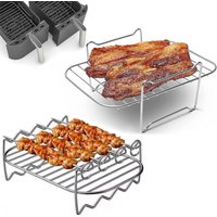 Air Fryer Accessories Double Layer Grill Skewer Rack Stainless Steel Steaming Racks Roasting Rack Baking Pan BBQ Gril Cooking