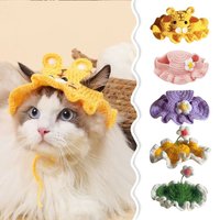 Decoration Cute Flower Cat Hat Funny Cospaly Headgear Cute Pet Hat Kittens Knitted Hat Pet Headgear Puppy Pet Cap Pet
