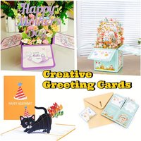 3D Purple Mother's Day Pop-Up Greeting Card with Envelope Easter Bunny Stereo Box Funny Cat Farting Confetti 3D Birthday Card