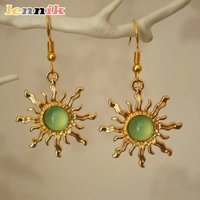 Lennik Stylish Gothic Gold Sunflower Dangle Earrings, Ferroalloy 3D Carving,Must-Have for Music Fest/Street, Limited Offer