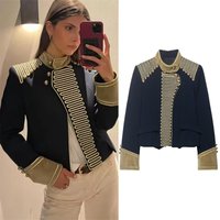 Women's Coat 2026 Summer New Long Sleeve Knot Button Decorative Cavalier Style Napoleon Coat Unique Fashion Hot Sale