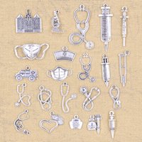 Charms Hospital Ambulance Nurse Mask Doctor Syringe Stethoscope Antique Silver Color DIY Crafts Making Findings Tibetan Pendants