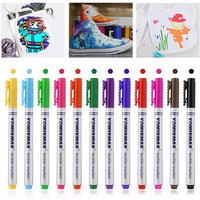 12 Colors Fabric Paint Marker Pen Set Clothes Canvas Textile DIY Crafts Graffiti Pigment Painting Pen School Student Stationery