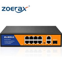 ZoeRax, commutateur réseau non géré Gigabit PoE à 8 ports, 2 ports de liaison montante, 1 emplacement SFP, VLAN à configuration automatique en un clic, pour la surveillance.