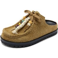 Women Men Clogs Cow Suede Leather Slip on Mules Slippers Summer Slip on Flats Male Low-heeled Comfort Lace Up Soft Loafers