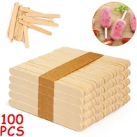 100pcs Ice Cream Popsicle Sticks Wooden Sticks Ice Cream Spoon Hand Crafts Art Ice Cream Lolly Cake Tools DIY Wooden Sticks
