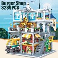 3289PCS Burger Shop Building Blocks House Model With Light City View Street Scence Subway Bricks Toys Kids Girls Adult Gifts