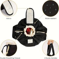 Large Capacity Bucket Cosmetic Bag, Drawstring Makeup Travel Organizer with Adjustable Strap Flip Top Pockets Gift