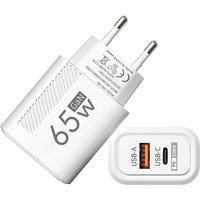 65W GaN USB C Fast Charger QC3.0 PD Wall Charger EU/US Plug Phone Adapter for iPhone Xiaomi 14 15 Samsung Huawei Quick Charger