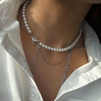 Elegant Multilayer Tassel Chain Pendant Necklace For Women Vintage Creative Imitation Pearl Chocker Necklace Wedding Jewelry