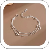 Minimalist 925 Silver Double Layer Heart Charm Bracelet for Women Adjustable Chain Bracelet for Ladies Daily Wear Accessories