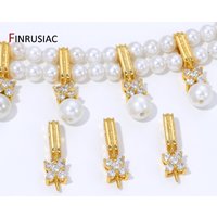18K Gold Plated Brass Rectangle Pendant Bails, Inlaid Zircon Pearl Pendant Mounting End Caps Peg Bails, DIY Jewelry Accessories