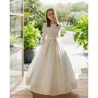 Customized Ivory Flower Girl Dresses For Wedding Lace Tulle With Bow Elegant Child Holy First Communion Formal Events Prom Gown