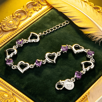 Noble 925 Sterling Silver Lucky Heart Purple Crystal Zircon Bracelet For Woman Party wedding fashion Jewelry Birthday gift