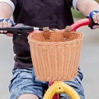 Rattan Woven Waterproof Bike Basket Removable Front Handlebar Storage for Outdoor Picnic Shopping School Children
