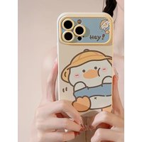 Ins Cute Cartoon Yellow Hatted Duck iPhone 14 15 Pro Max Case For 11 12 13 Pro Apple 7 8 Plus Anti-Fall Full Coverage With Text