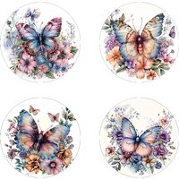 4 butterfly printed coasters, suitable for daily family party decoration, kitchen, non-slip wooden coasters, holiday gifts