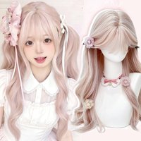 Misty Pink Color Synthetic Wigs With Bang Long Natural Wavy Hair Wig for Women Daily Use or Cosplay Heat Resistant Hair