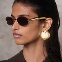 2pcs Y2K Oval Small Frame Unique Sunglasses Women Luxury Brand Metal Sun Glasses Punk Style Colorful Popular Eyeglasses UV400