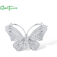 SANTUZZA Pure 925 Silver Brooch For Women Sparkling White Cubic Zirconia Lovely Butterfly Luxurious Wedding Gifts Fine Jewelry