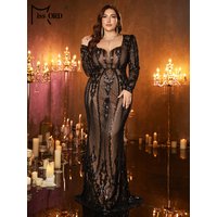 Missord New Plus Size Round Neck Long Sleeved Sequin Mermaid Evening Gown Wedding Birthday Party Formal Occasion Maxi Dresses