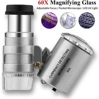 60x Magnifying Glass with LED UV Light Pocket Jewelry Magnifier Jeweler Loupe Adjustable Focus Mini Microscope for Diamond Coins
