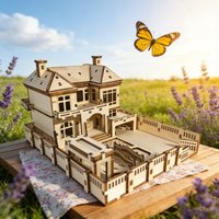 3D Wooden European-Style Two-Storey Villa Puzzle with Garden – DIY Assembly Model – Creative Home Decor