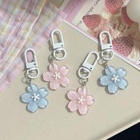 2pcs Sweet Pink Blue Jelly Sakura Key Chain DIY Flower Cute Keychains Pendant Student Girls Resin Bag Pendant Keyring Jewelry