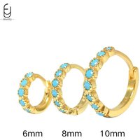 925 Sterling Silver Ear Needle Round Blue Turquoise Hoop Earring for Women 6mm/8mm/10mm Gold Earring Fashion Jewelry Gifts