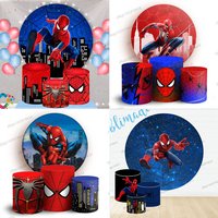 Superhero Spider-Man Round Backdrop Spiderman Birthday Backdrop Spider-Man Spider Cylinder Cover Photography Decor