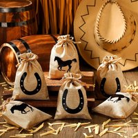 5 Pieces Western Horse Gift Bags Cowboy Party Decorate Supplies Horsehead and Horseshoe Pattern for Cowboy Birthday Party Favor
